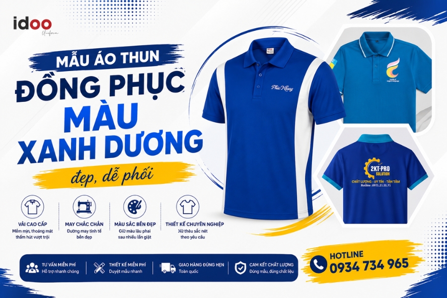 Áo thun đồng phục màu xanh dương - 20+ mẫu áo đẹp, dễ phối