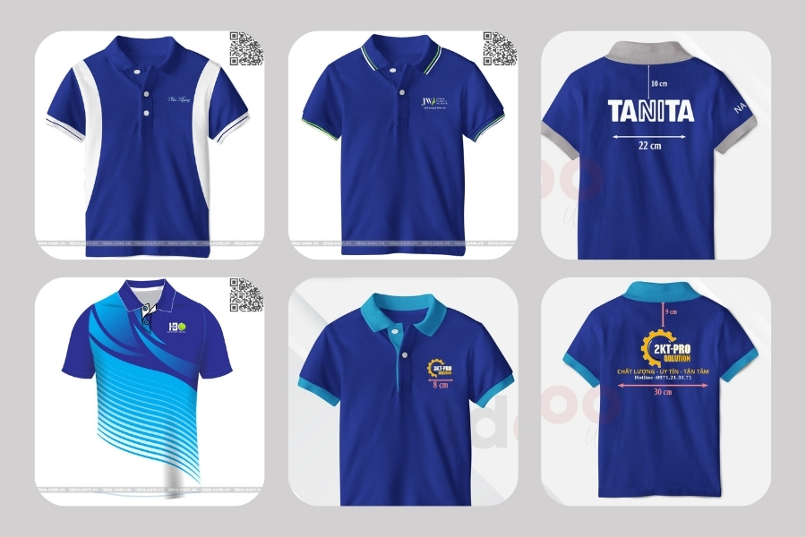 Áo thun polo xanh dương phối màu