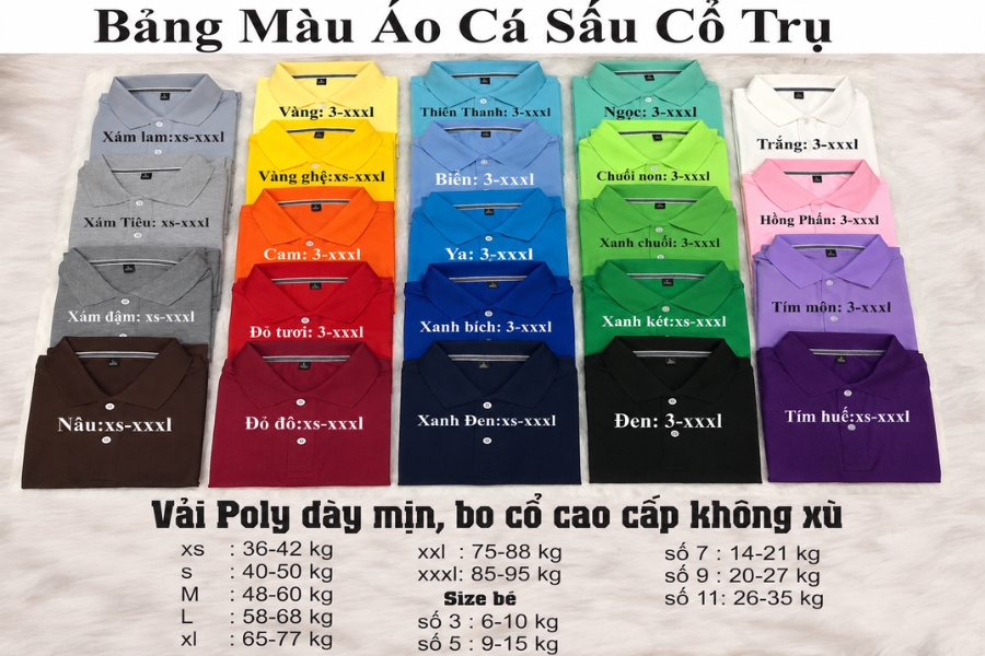 Bảng màu vải cá sấu trong may áo thun đồng phục công ty